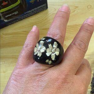 Not Rated Black and Cream Floral Ring